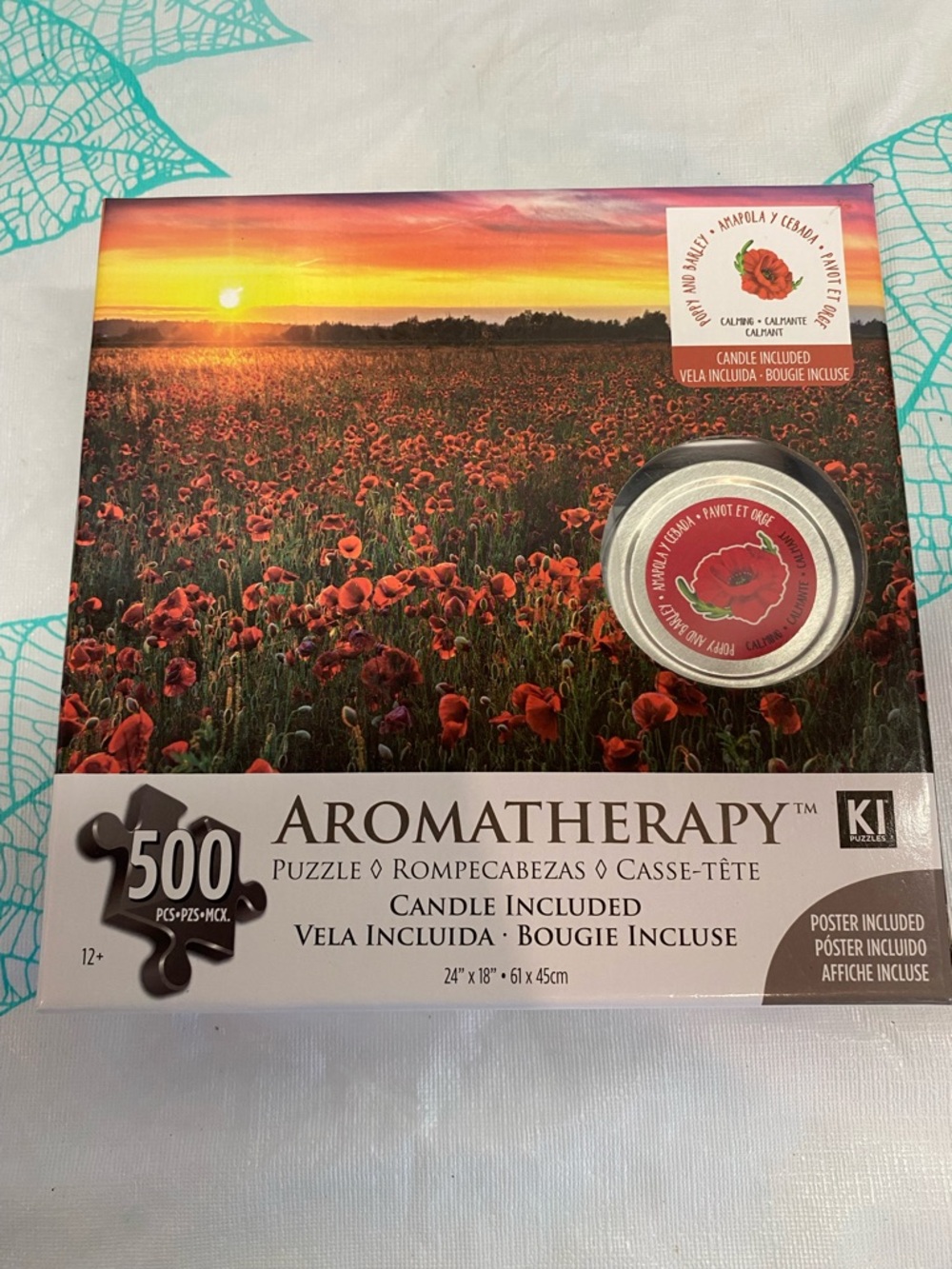 Aromatherapy 500-Piece Poppy Field Puzzle with Candle - Red